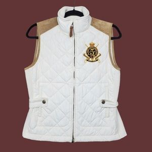 RALPH LAUREN Sport Ivory Quilt Crested Suede Vest M